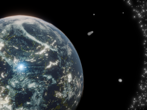 Photorealistic 3D Planet Model Featuring Rings and Night Lights Low-poly Modelo 3D