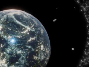 Photorealistic 3D Planet Model Featuring Rings and Night Lights Low-poly 3D Model