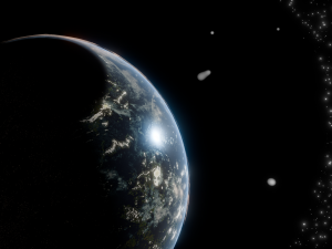 Photorealistic 3D Planet Model Featuring Rings and Night Lights Low-poly Modelo 3D