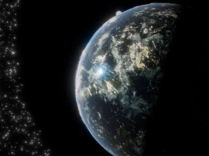 Photorealistic 3D Planet Model Featuring Rings and Night Lights Low-poly 3D Model