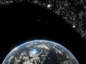 Photorealistic 3D Planet Model Featuring Rings and Night Lights Low-poly 3D Model