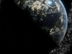 Photorealistic 3D Planet Model Featuring Rings and Night Lights Low-poly Modelo 3D