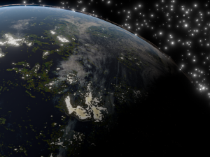 Photorealistic 3D Planet Model Featuring Rings and Night Lights Low-poly Modelo 3D