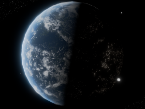 Photorealistic 3D Planet Model Featuring Rings and Night Lights Low-poly Modelo 3D