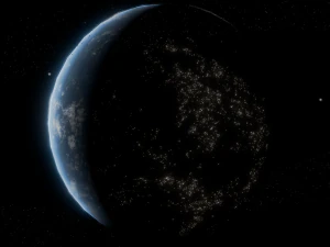 Photorealistic 3D Planet Model Featuring Rings and Night Lights Low-poly 3D Model