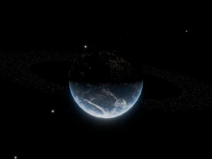 Photorealistic 3D Planet Model Featuring Rings and Night Lights Low-poly 3D Model