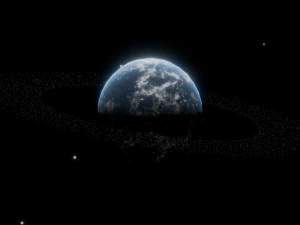 Photorealistic 3D Planet Model Featuring Rings and Night Lights Low-poly 3D Model