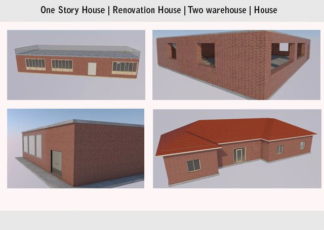 5 Pack One-Story House Collection 3D Model .c4d .max .obj .3ds .fbx .stl .blend 