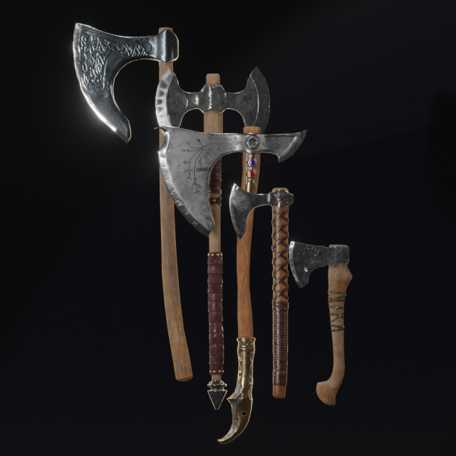 Viking Axe pack PBR Low poly game ready Low-poly 3D 模型 .c4d .max .obj .3ds .fbx .stl .blend 