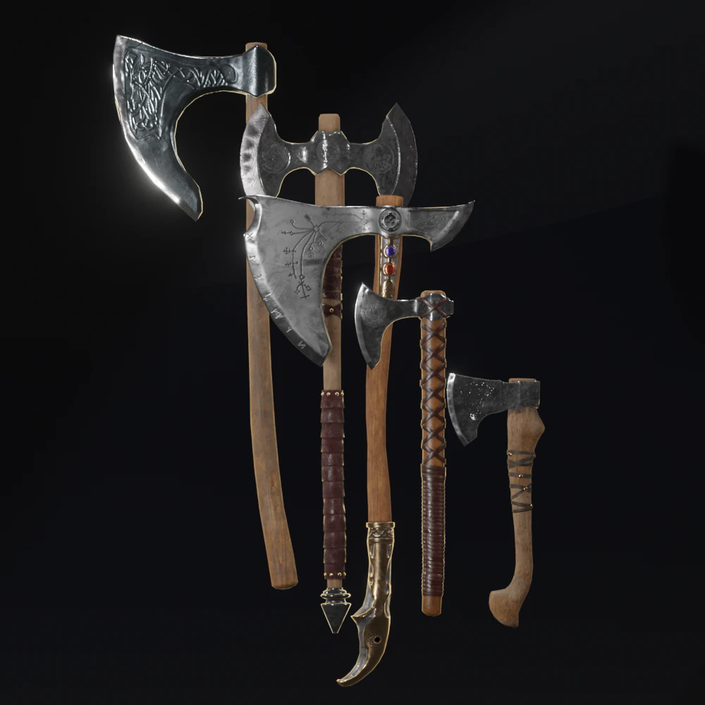 Viking Axe pack PBR Low poly game ready Low-poly 3D Model .c4d .max .obj .3ds .fbx .stl .blend 