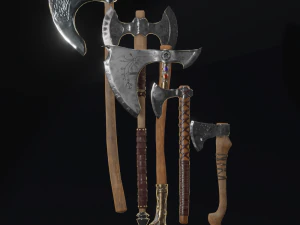 Paket Viking Axe PBR Permainan poli rendah siap Poli rendah Model 3D