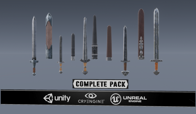 Swords viking pack low poly game ready Low-poly Modelo 3D .c4d .max .obj .3ds .fbx .stl .blend 