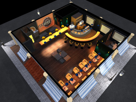 Coffee Shop Game-Ready PBR Textured Lightmapped 3D Modell