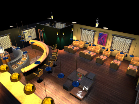 Coffee Shop Game-Ready PBR Textured Lightmapped Model 3D