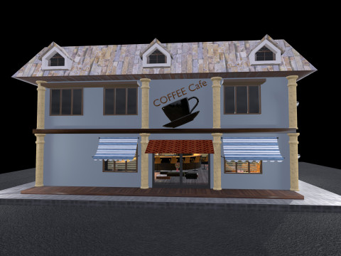 Coffee Shop Game-Ready PBR Textured Lightmapped Model 3D