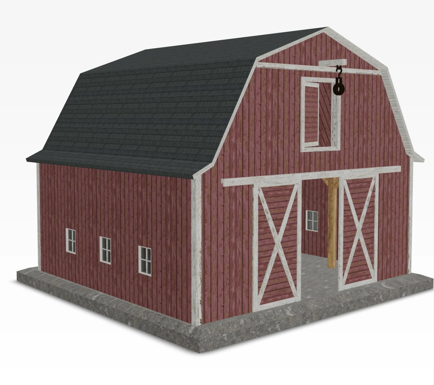 Red barn farm low poly 3D Model .c4d .max .obj .3ds .fbx .stl .blend 