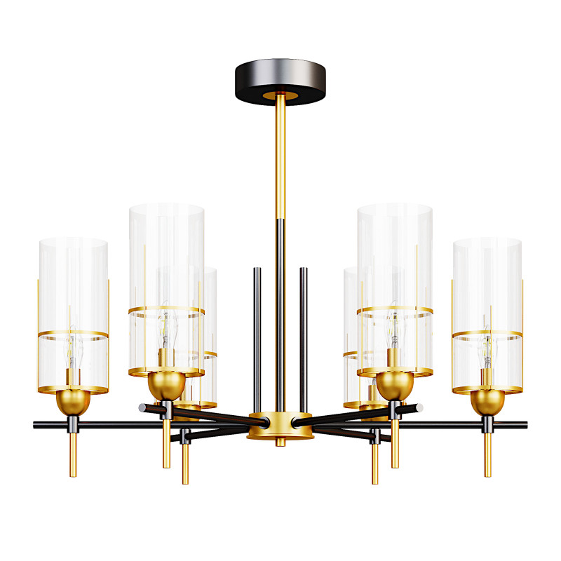 Gold Chandelier with Clear Glass Triangular Prism 3D 模型 .c4d .max .obj .3ds .fbx .stl .blend