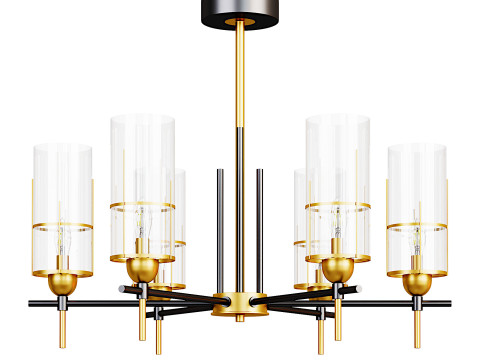 Gold Chandelier with Clear Glass Triangular Prism 3D Model