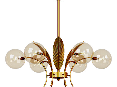 6-Bulb Sphere Chandelier with Leaf Decor 3D Model