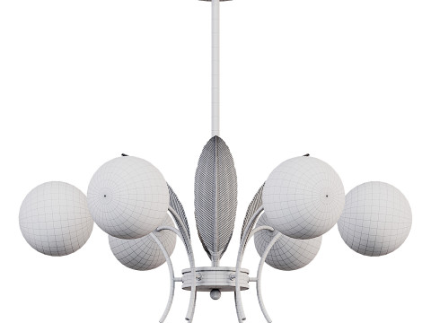 6-Bulb Sphere Chandelier with Leaf Decor 3D Model