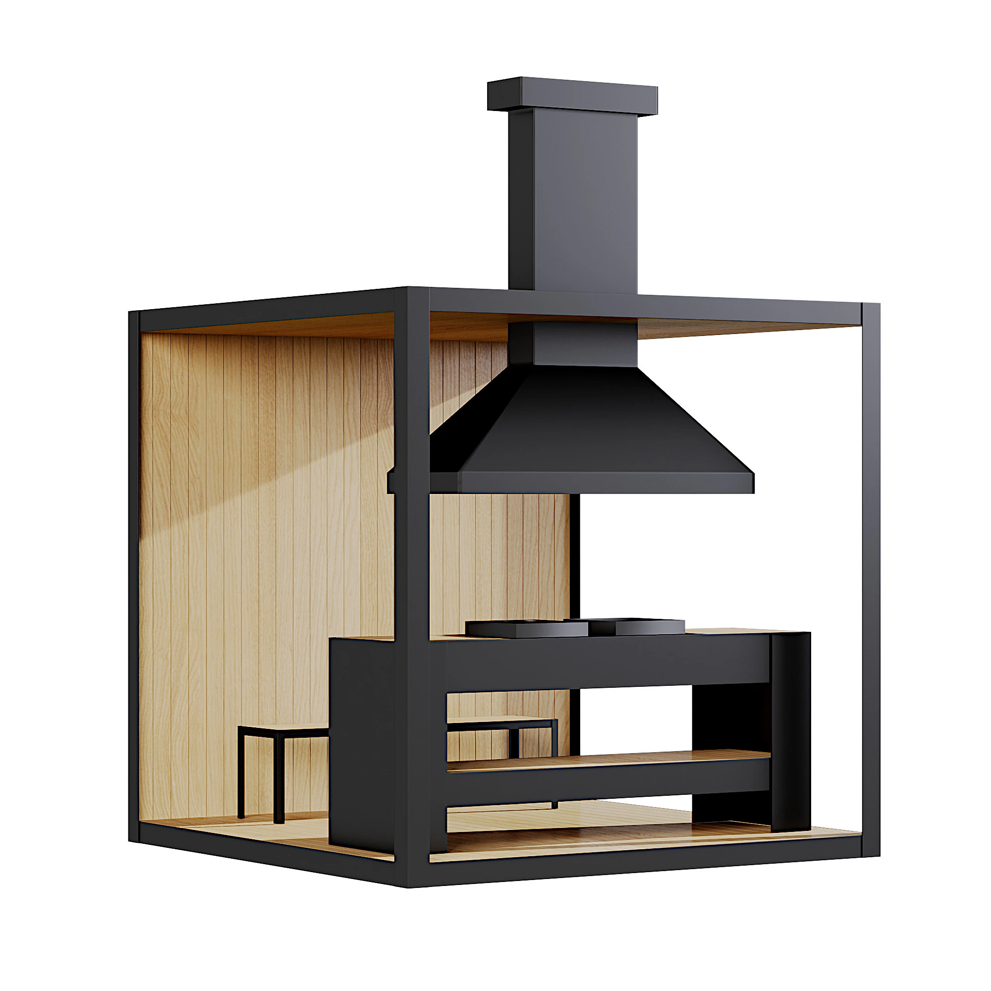 Gazebo with barbecue 3D Model .c4d .max .obj .3ds .fbx .stl .blend 