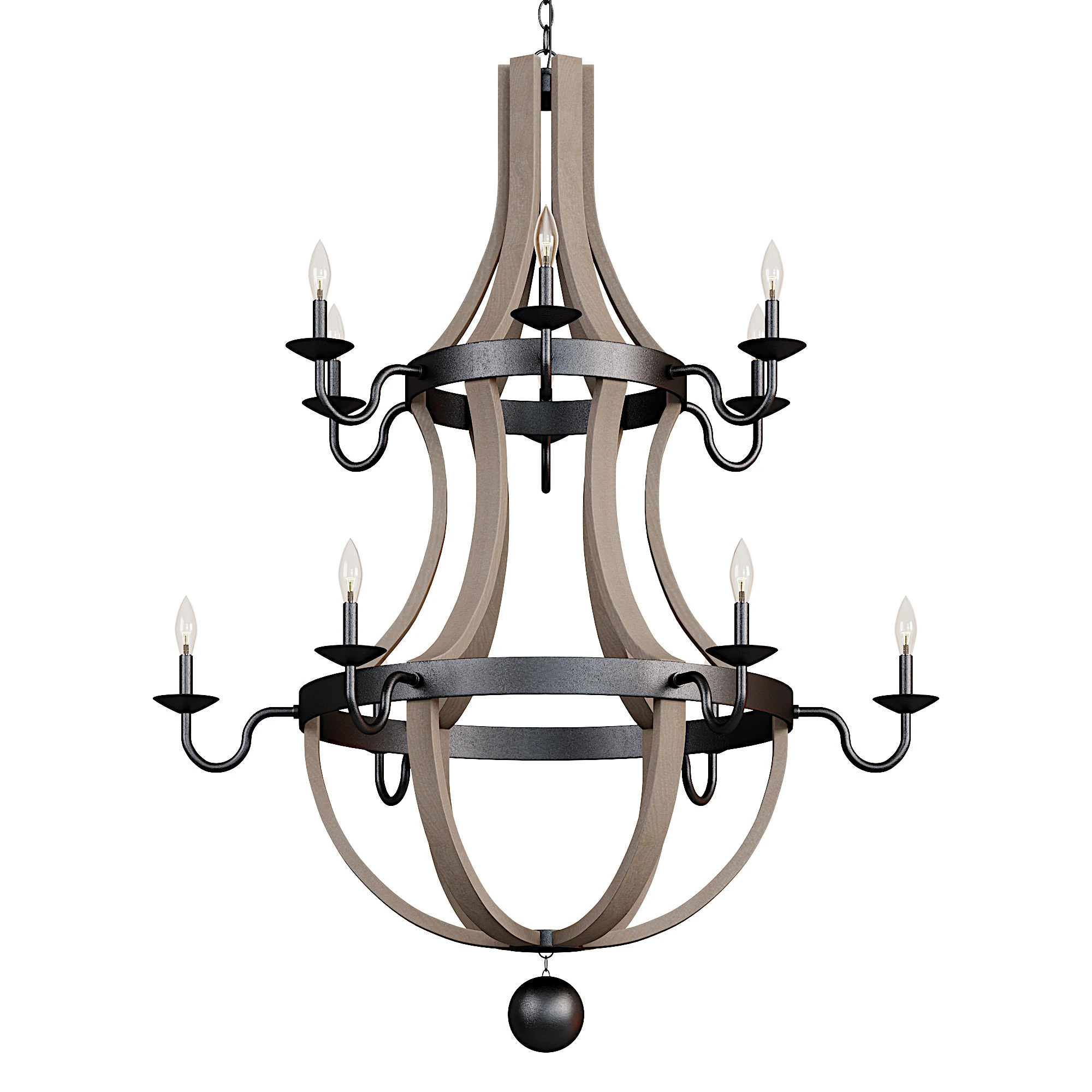 12 Light Two Tier Wine Barrel Chandelier 3D Model .c4d .max .obj .3ds .fbx .stl .blend