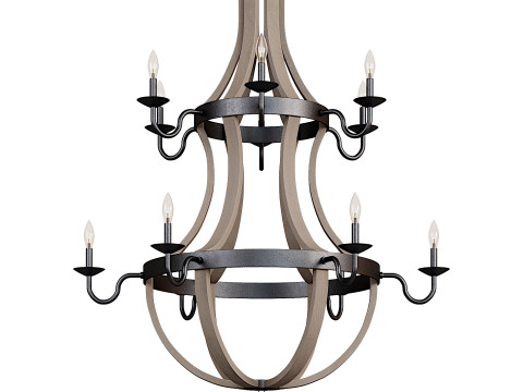 12 Light Two Tier Wine Barrel Chandelier 3D Model