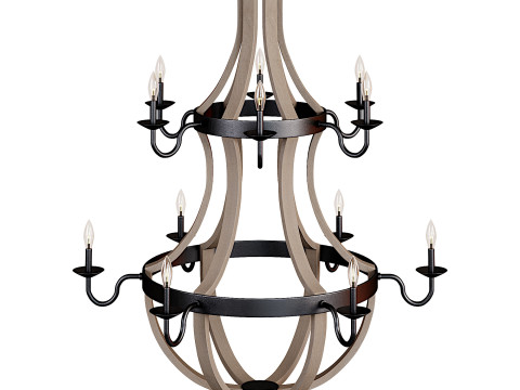 12 Light Two Tier Wine Barrel Chandelier 3D 모델