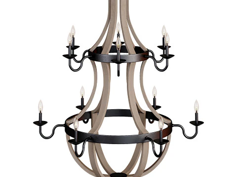 12 Light Two Tier Wine Barrel Chandelier 3D Model