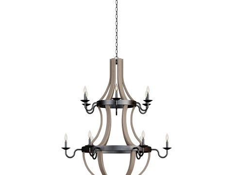 12 Light Two Tier Wine Barrel Chandelier 3D Model