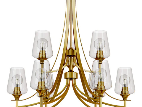 Joliet 9 Light Olde Brass Chandelier 3D Model