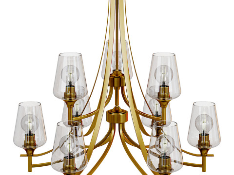 Joliet 9 Light Olde Brass Chandelier 3D Model
