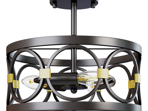 Black and Gold Flush Mount Chandelier 3D Model