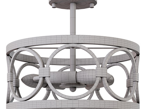 Black and Gold Flush Mount Chandelier 3D Model