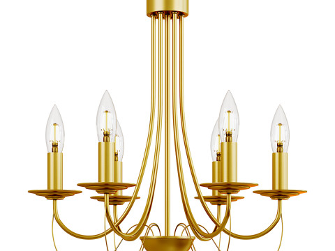 Mid-Century Modern 6-Light Gold Candle Chandelier 3D Model