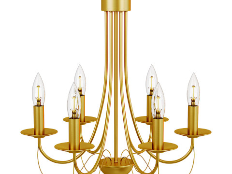 Mid-Century Modern 6-Light Gold Candle Chandelier 3D Модель