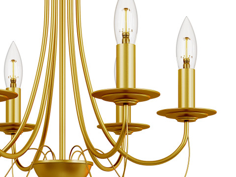 Mid-Century Modern 6-Light Gold Candle Chandelier 3D Модель