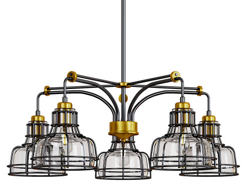 Black and Antique Gold 5-Light Chandelier Modelo 3D