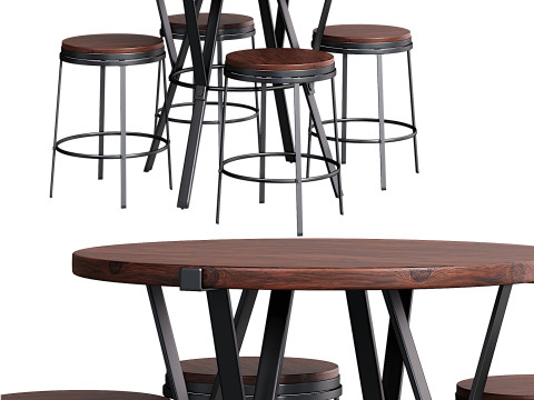 Cassidy Charcoal Wooden Table Set 3D Model