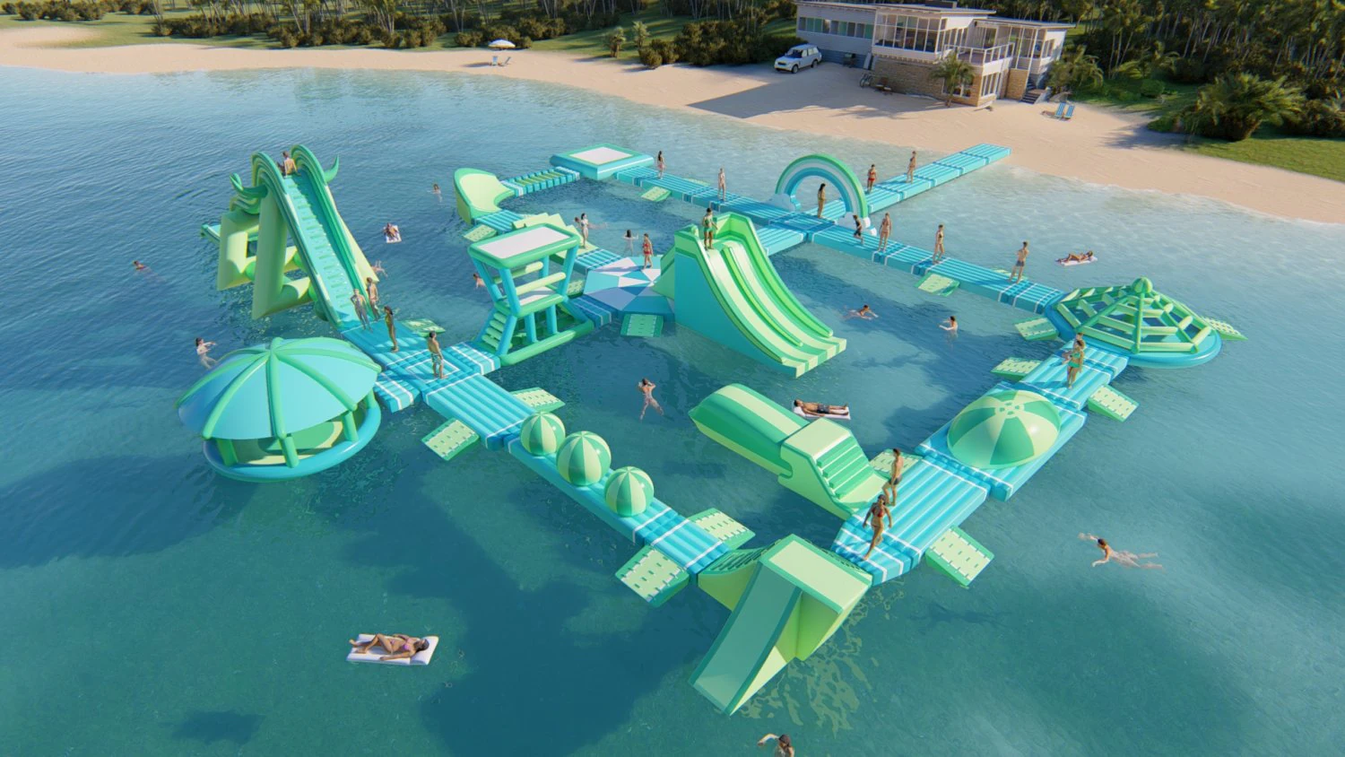 Inflatable Aquapark Obstacle Course 3D Model .c4d .max .obj .3ds .fbx .stl .blend