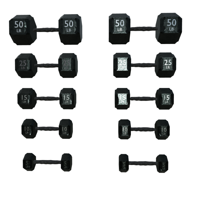 High-quality set of 5 dumbbells in a realistic 3D-Modell .c4d .max .obj .3ds .fbx .stl .blend 