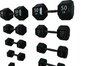 High-quality set of 5 dumbbells in a realistic 3D-Modell