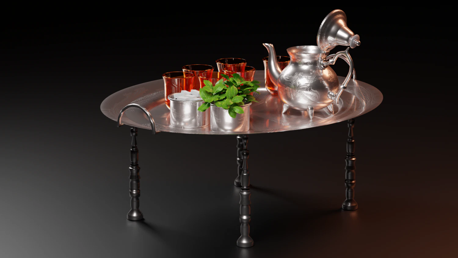 The Moroccan Tea Set with sugar and Mint 3D Model .c4d .max .obj .3ds .fbx .stl .blend 