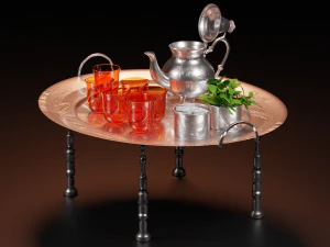 The Moroccan Tea Set with sugar and Mint 3D Model