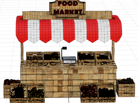 Wooden Food Market Stall with Fruits and Vegetables 3D 모델