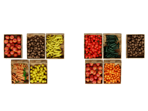 Wooden Food Market Stall with Fruits and Vegetables 3D 모델