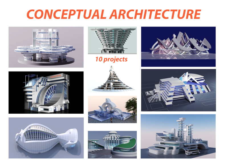 Conceptual Architecture collection 10 projects 3D Model .c4d .max .obj .3ds .fbx .stl .blend 