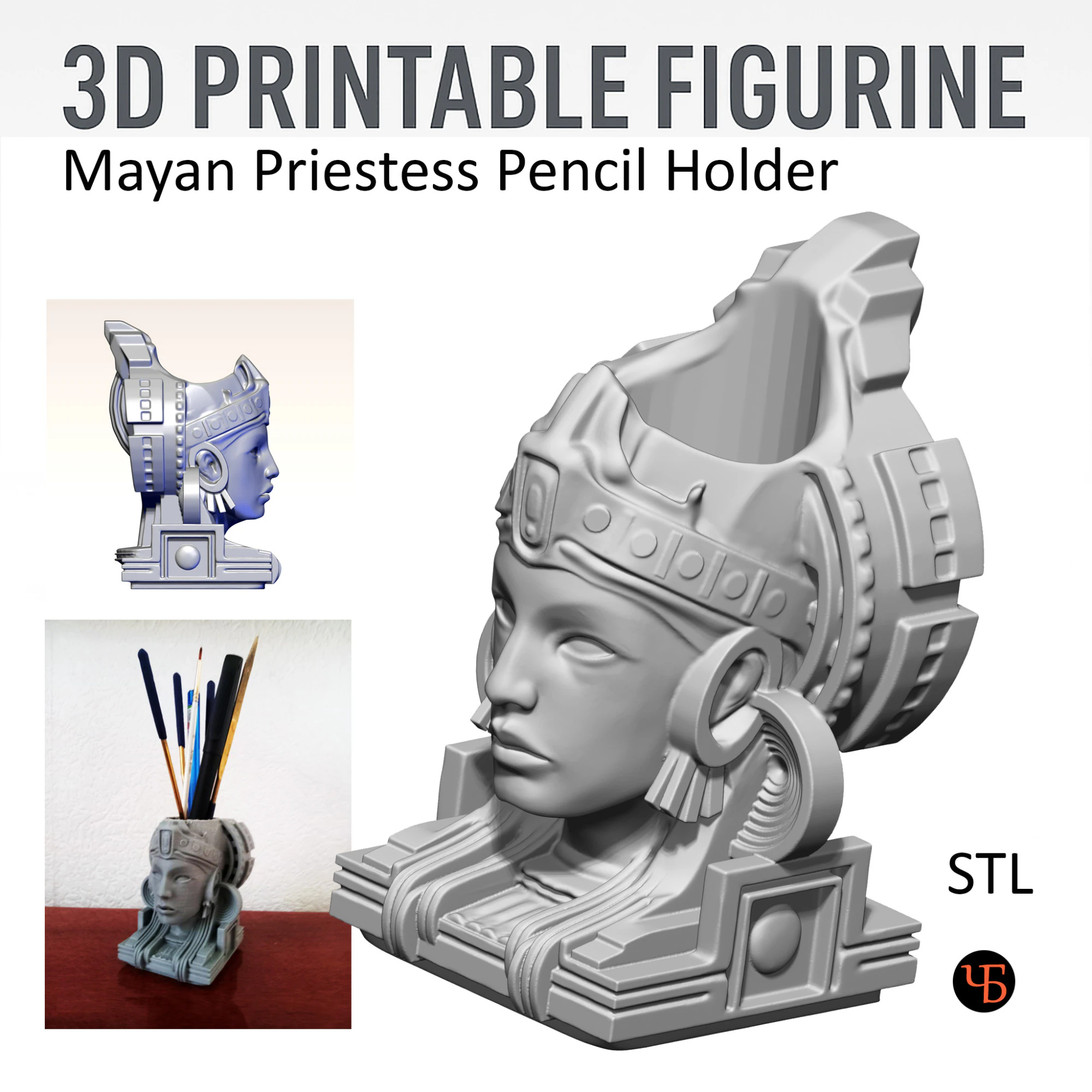 Mayan Priestess Pencil Holder 3D Printable 3D Print Model .c4d .max .obj .3ds .fbx .stl .blend 