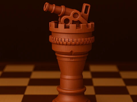 Pieza de ajedrez de torre en estilo torre de artiller&iacute;a Modelo de impresión 3D