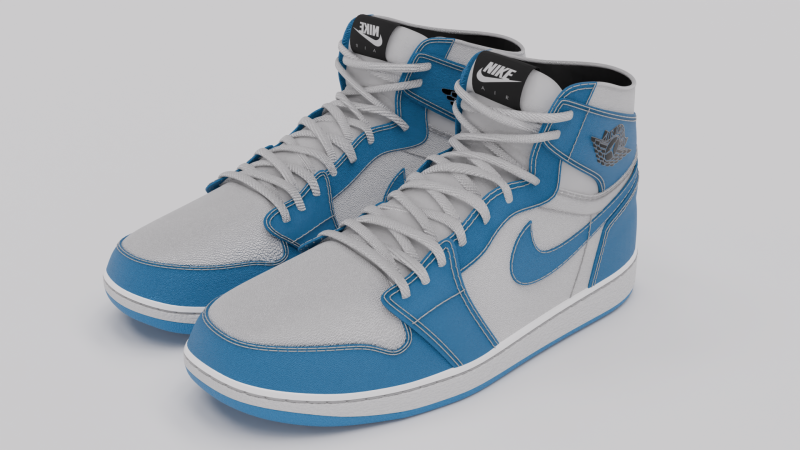 Nike Air Jordan 1 White-Light Blue 3D मॉडल .c4d .max .obj .3ds .fbx .stl .blend 